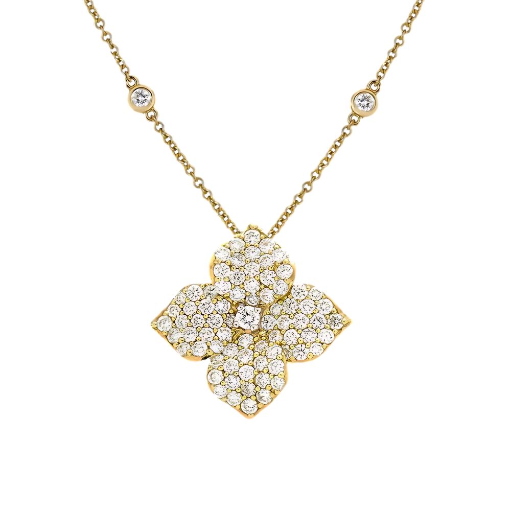 Piranesi 18k Yellow Gold Fiore Large Diamond Flower Necklace